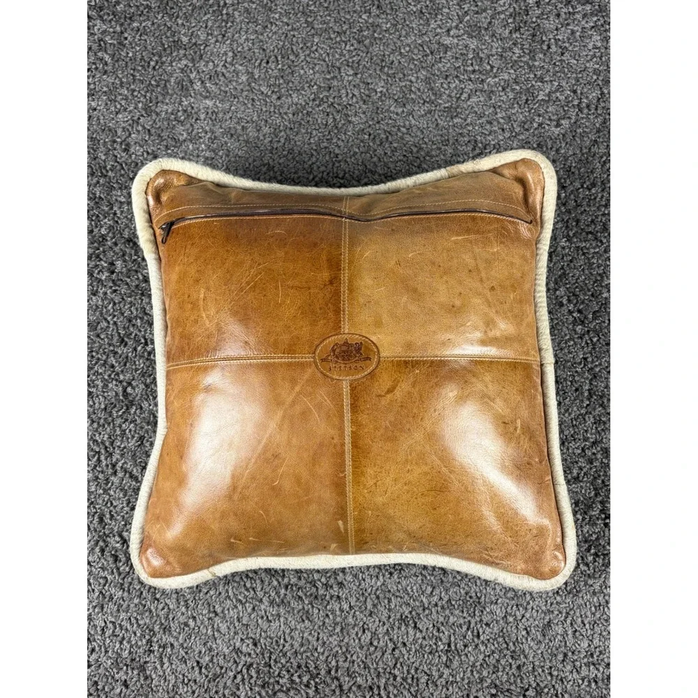 Stetson Leather Throw Pillow Set of 3 Western Cowhide Hair on Hide Brown Tan